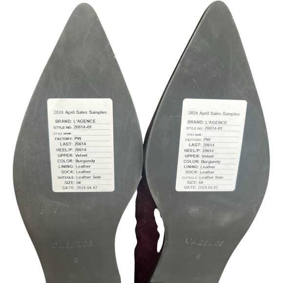 L’AGENCE Velvet Pointed Toe Oxfords in Burgundy Size 6 - Picture 11 of 11